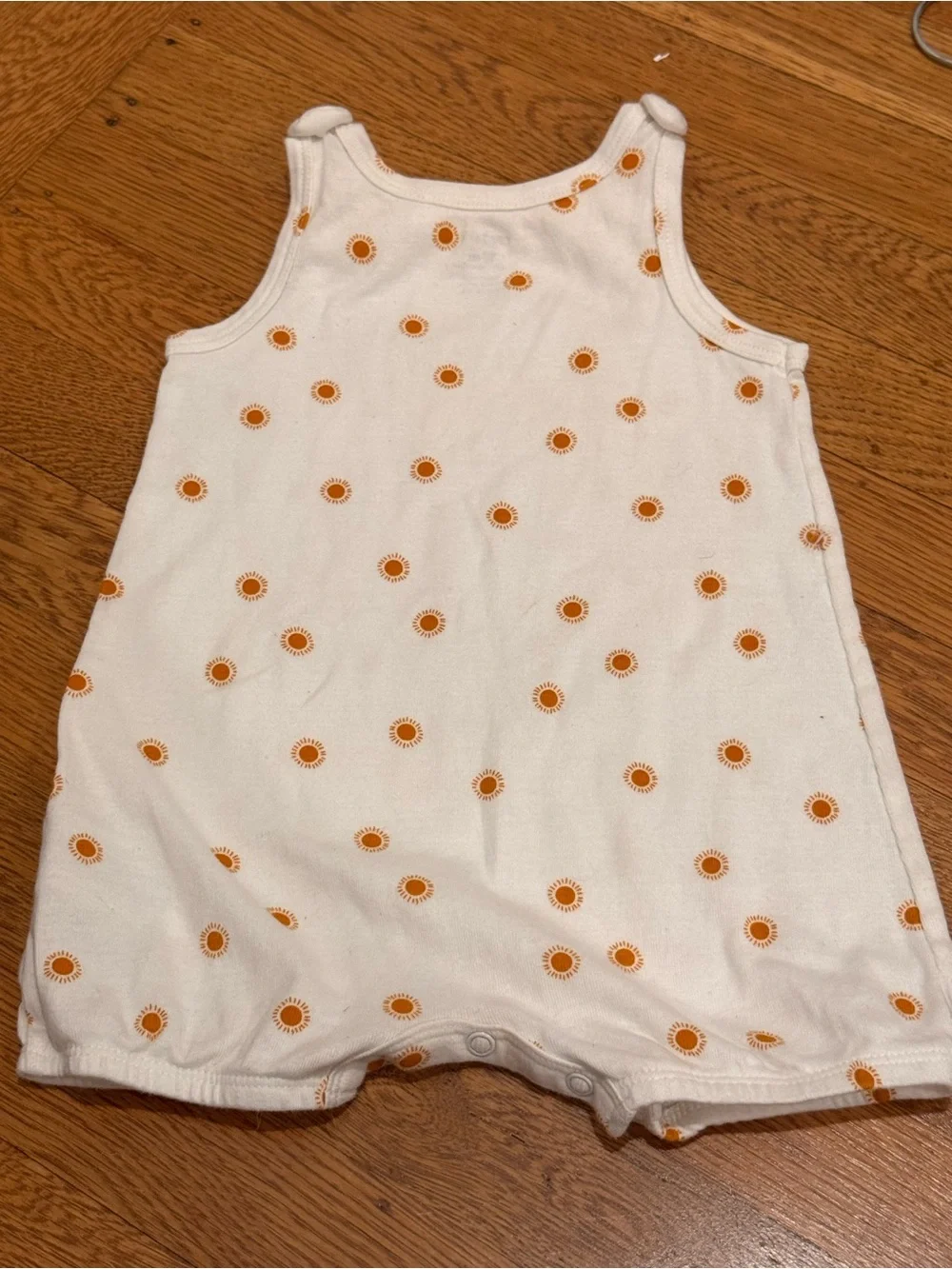 Carter’s 12 mo romper White Tank Top with Orange Sun Dot Print like new!